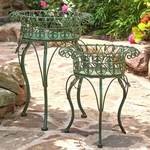Iron Plant Stands w/Round Baskets (Set of 2) - Antique Green "Fleur De Lis" Iron Plant Stands w/Round Baskets (Set of 2) - Antique Green "Fleur De Lis"