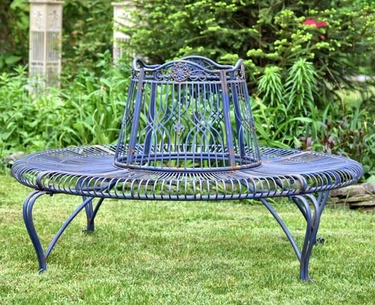 Iron Round Tree Bench - Cobalt Blue - Click to enlarge
