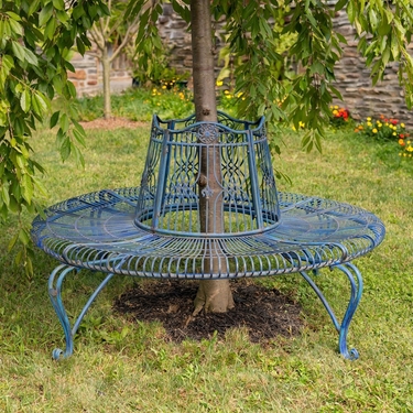 Iron Round Tree Bench - Cobalt Blue - Click to enlarge