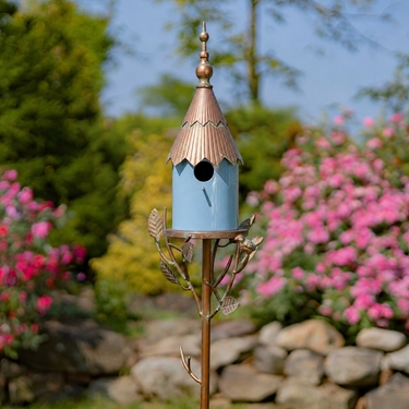 Iron & Soft Blue Porcelain Antique Copper Birdhouse Stake - Click to enlarge