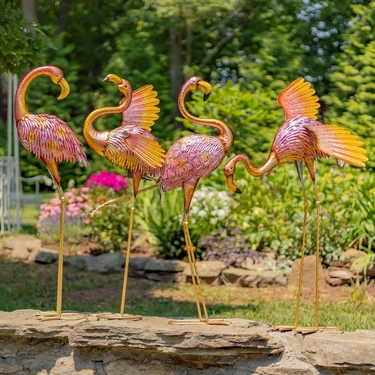 Metallic Iron Pink Flamingos (Set of 4) - Click to enlarge