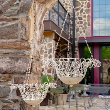 Iron Wire Hanging Baskets (Set of 2) - Antique White - Click to enlarge