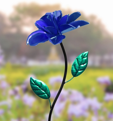 Kinetic Metallic Rose Garden Stake - Blue - Click to enlarge