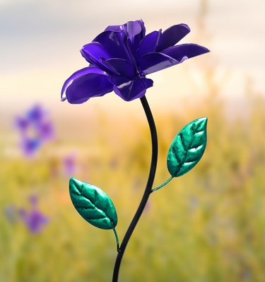 Kinetic Metallic Rose Garden Stake - Purple - Click to enlarge
