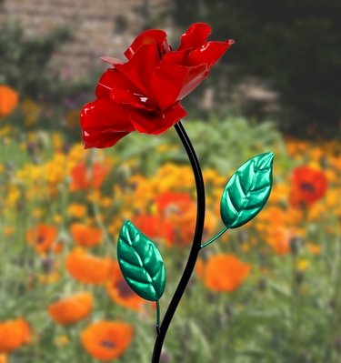 Kinetic Metallic Rose Garden Stake - Red - Click to enlarge