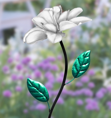 Kinetic Metallic Rose Garden Stake - White - Click to enlarge