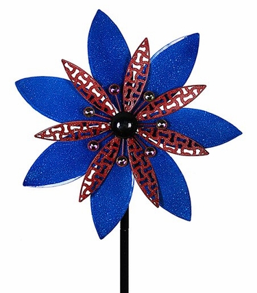 Kinetic Patiotic Red & Blue Flower  Stake - Click to enlarge