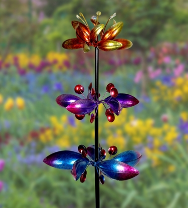 Kinetic Stake w/3 Metallic Flower Spinners - Click to enlarge