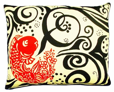 Koi  Fish Black/Red Outdoor Pillow - Click to enlarge