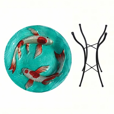 Koi Fish Glass Birdbath w/Stand - Click to enlarge