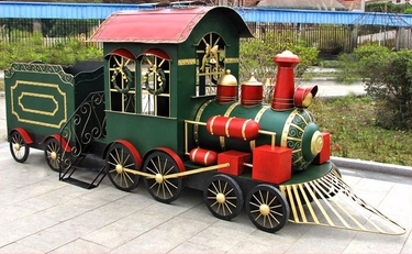 Large Christmas Iron Train w/Cart - Click to enlarge