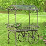 Large Iron Flower Cart w/Roof - Bronze