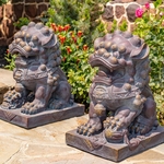 Large Foo Dog Statues (Set of 2) - Antique Blue/Bronze