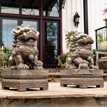 Large Foo Dog Statues (Set of 2) - Antique Bronze - Click to enlarge