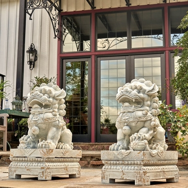 Large Foo Dog Statues (Set of 2) - Antique Grey - Click to enlarge