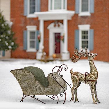 Large Galvanized Reindeer & Sleigh Decoration - Click to enlarge