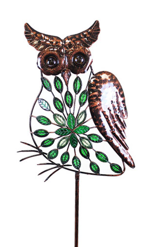 Large Green Filigree Owl Stakes w/Leaves - Click to enlarge