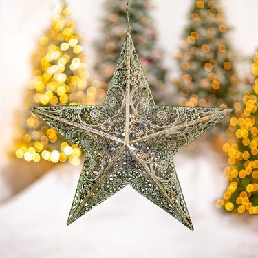 Large Hanging 3D Decorative Metal Stars - Antique Gold (Set of 5) - Click to enlarge