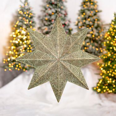 Large Hanging 8-Point Decorative Metal Stars - Antique Gold (Set of 5) - Click to enlarge