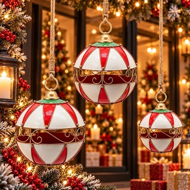 Large Hanging Christmas Ornaments (Set of 3) - White & Red - Click to enlarge