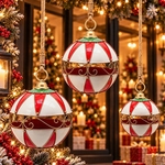 Large Hanging Christmas Ornaments (Set of 3) - White & Red Large Hanging Christmas Ornaments (Set of 3) - White & Red
