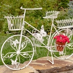 Large Iron Bicycle Planter Stand w/Butterflies - Antique White