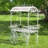 Large Iron Flower Cart w/Roof - Antique White