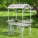 Large Iron Flower Cart w/Roof - Antique White