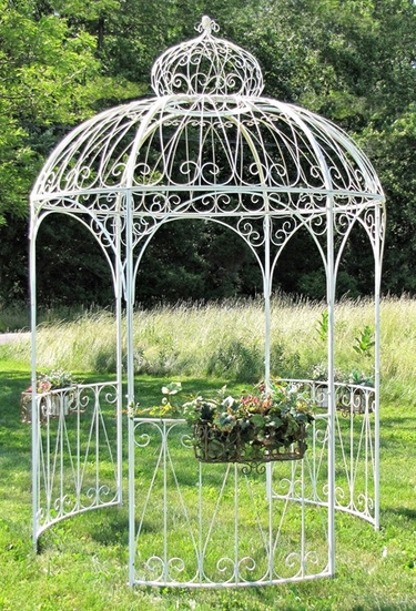 Large Iron Garden Gazebo w/ Flower Baskets - Click to enlarge