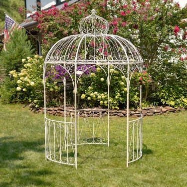 Large Iron Garden Gazebo w/3 Side Walls - Antique White - Click to enlarge