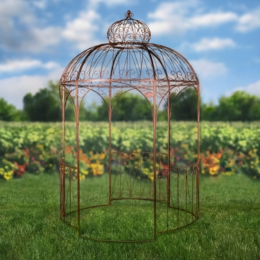Large Iron Garden Gazebo w/3 Side Walls - Antique Bronze - Click to enlarge