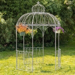 Large Iron Garden Gazebo w/3 Side Walls - Blue Grey