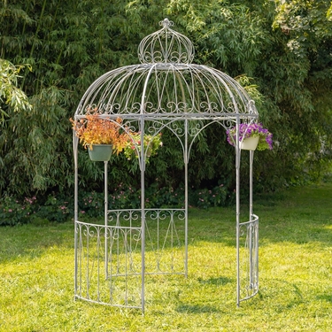 Large Iron Garden Gazebo w/3 Side Walls - Blue Grey - Click to enlarge