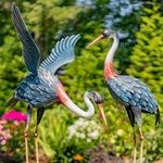 Large Blue Iron Paradise Cranes (Set of 2)