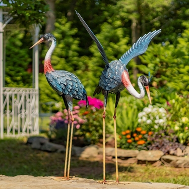 Large Blue Iron Paradise Cranes (Set of 2) - Click to enlarge