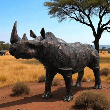 Large Iron Rhinocerous Garden Statue Decor - Click to enlarge
