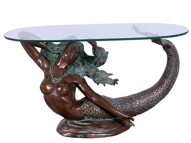 Large Mermaid Table w/Glass - Verde Bronze - Click to enlarge