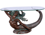 Large Mermaid Table w/Glass - Verde Bronze