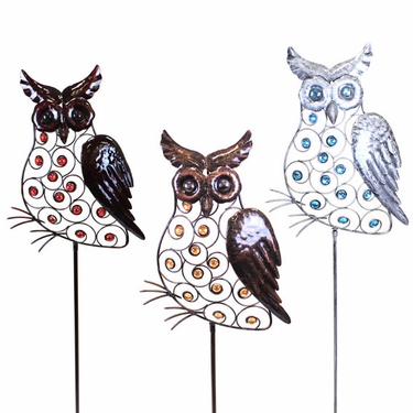 Large Metal Owl Stakes w/Beads (Set of 3) - Click to enlarge