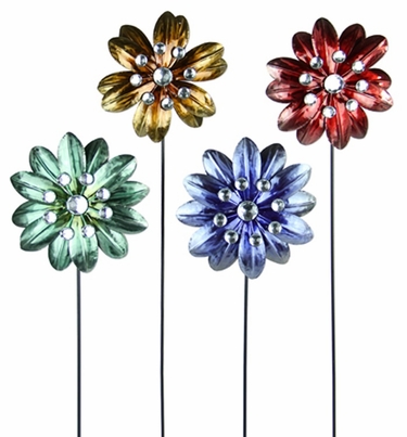 Small Metallic Flower Stakes (Set of 4) - Click to enlarge