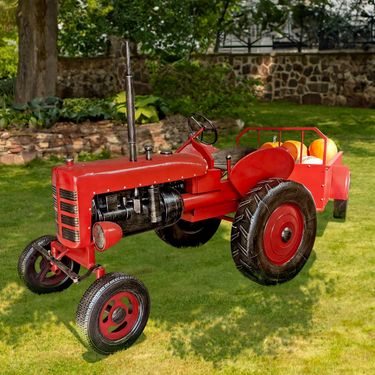 Large Red Metal Tractor with Cart - Click to enlarge