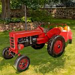 Large Red Metal Tractor with Cart