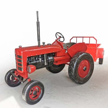 Large Red Metal Tractor with Cart - Click to enlarge