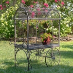 Large Roofed Iron Flower Cart - Bronze