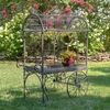 Large Roofed Iron Flower Cart - Bronze