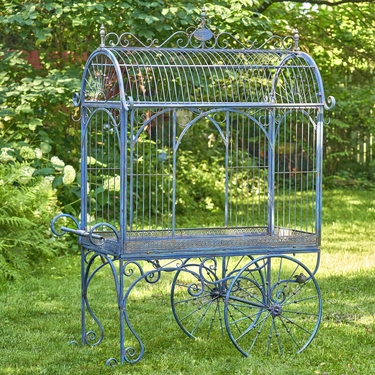 Large Roofed Iron Flower Cart - Cobalt Blue - Click to enlarge