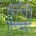 Large Roofed Iron Flower Cart - Cobalt Blue