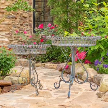 Large Round Iron Plant Stands (Set of 2) - Antique Blue 