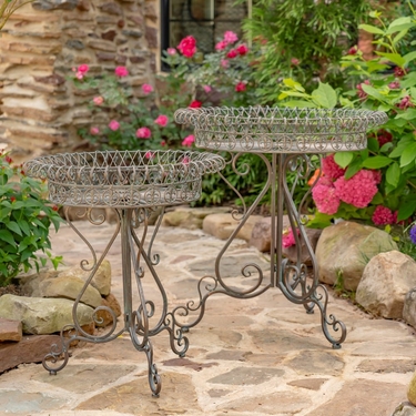 Large Round Iron Plant Stands (Set of 2) - Antique Bronze 