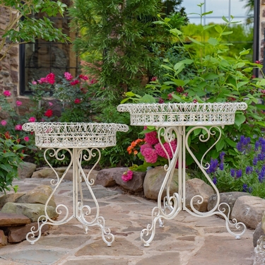 Large Round Iron Plant Stands (Set of 2) - Antique White 